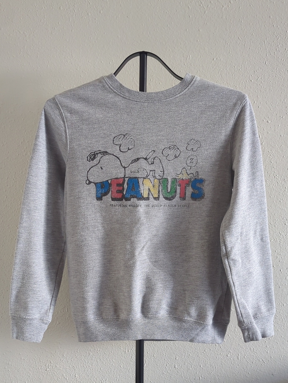 Peanuts Light Gray Crewneck with Rainbow Logo Size XS